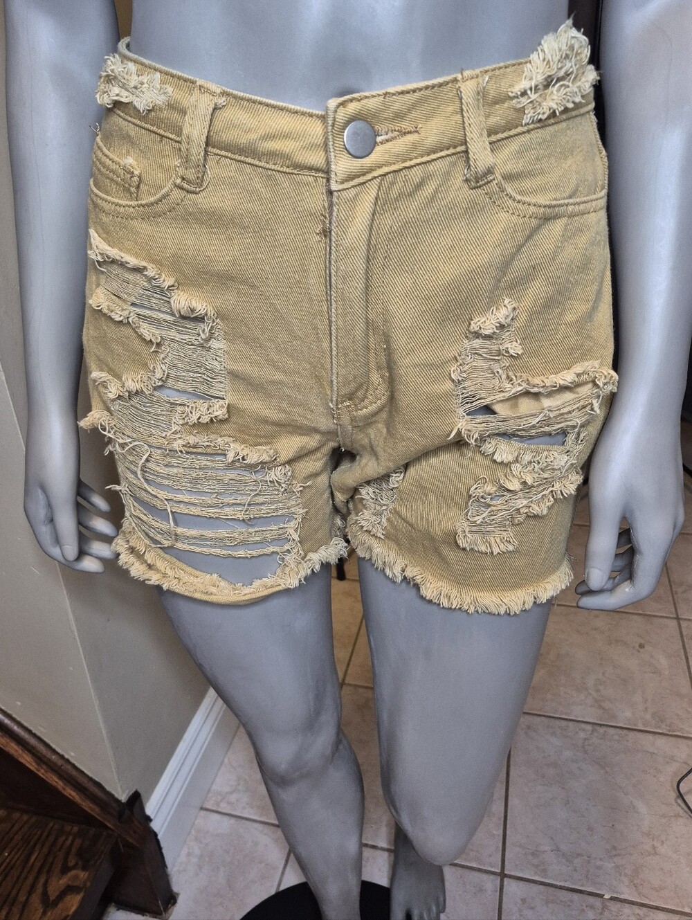 SHEIN Distressed Mustard Denim High-Rise Shorts